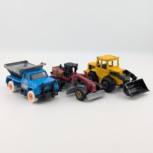 Vintage Construction Vehicles Bundle – Majorette + Hot Wheels + Mattel (3 Cars)